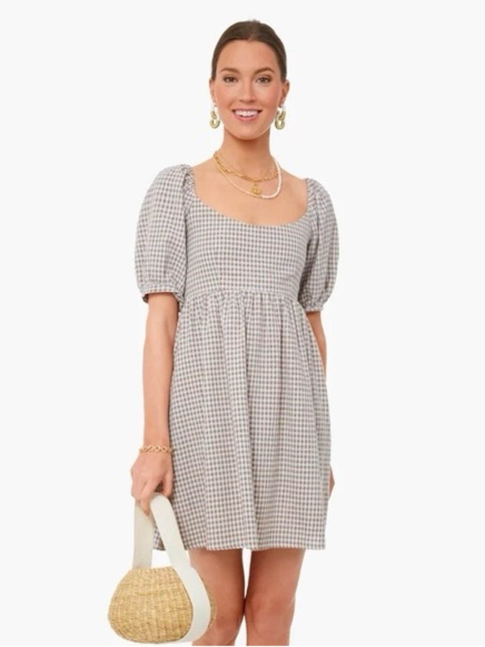 Tuckernuck || Pomander Place Abigail Gingham Dress in Beachwood Tan Brown XS